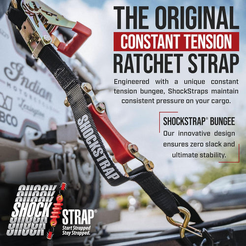 SHOCKSTRAP 10 ft x 1 in Ratchet Strap with Clip Hooks | Constant Tension | 1,500 lb Break Strength | 500 lb Working Load Limit
