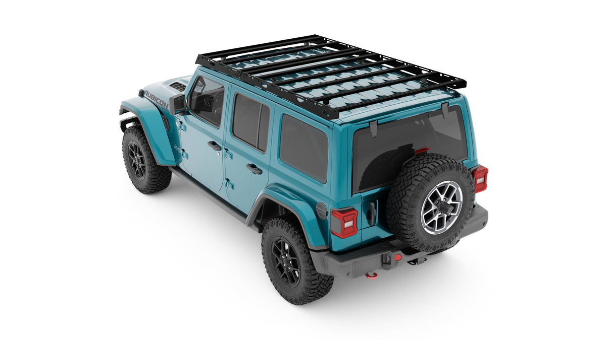 Sherpa JLU QDHD roof rack on a Jeep Wrangler with the hardtop installed