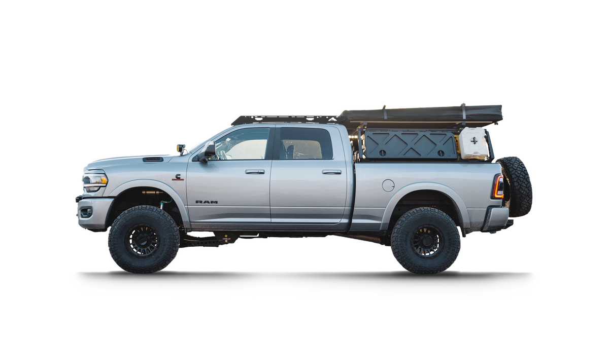 dodge ram roof top tent The Diablo (2019-2025 2500/3500/4500/5500 Rack) 2500/3500 Mega Cab / Clearance Lights Color:Anthracite-charcoal Hydraulische Rennrad Bremse Regalböden 16mm dia
