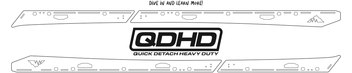 Sherpa QDHD Series roof rack line drawing showing sideplate crossbar and mounting design